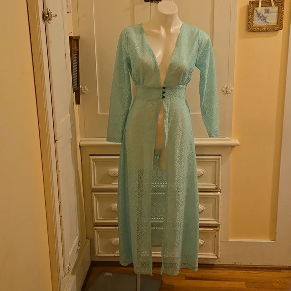 NWT Cleo green lace long jacket Sz S - Picture 1 of 9